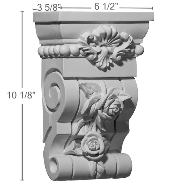 Ekena Millwork 6 1/2"W x 3 5/8"D x 10 1/8"H Rose Corbel - COR06X03X10RO