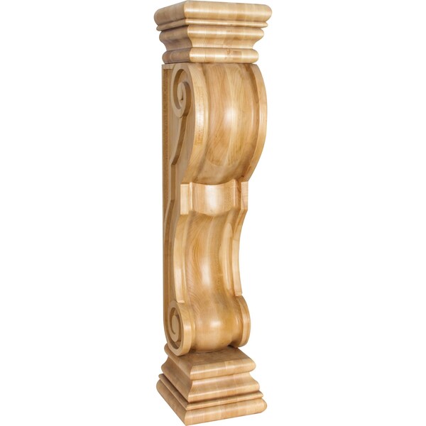 Hardware Resources 8" Wx8"Dx36"H Rubberwood Rounded Scroll Fireplace Corbel - FCORQ-RW