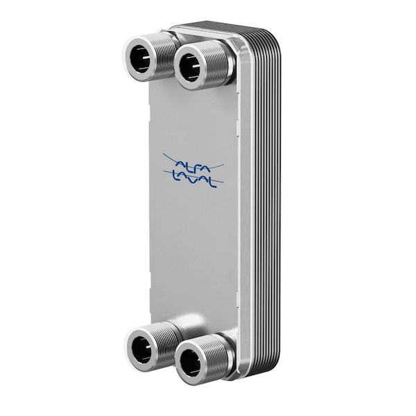 Alfa Laval 100 Stainless Steel Plate Heat Exchanger, AISI 316L, 10 Plates, Single Circuit, 34 Thread Port - ALFANOVA 14-10H