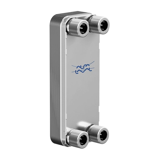 Alfa Laval 100 Stainless Steel Plate Heat Exchanger, AISI 316L, 10 Plates, Single Circuit, 34 Thread Port - ALFANOVA 14-10H