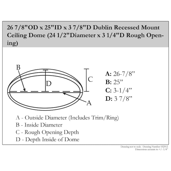 Ekena Millwork 26 7/8"OD x 25"ID x 3 7/8"D Dublin Recessed Mount Ceiling Dome - DOME26DU