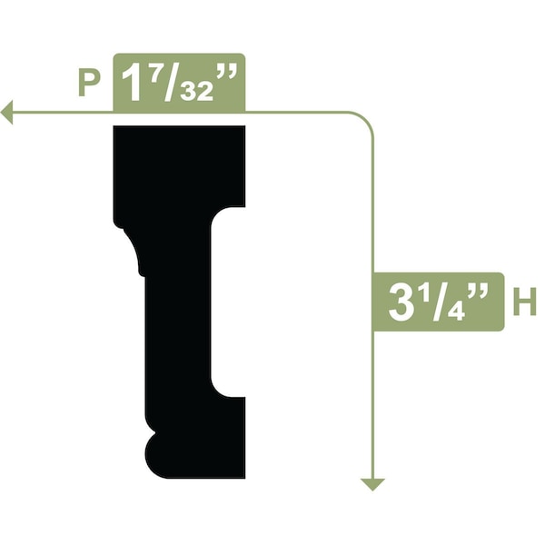 Ekena Millwork 3 1/4"H x 1 1/4"P x 96"L Williamsburg Casing Moulding, PVC - CAS03X01X96WISWPV