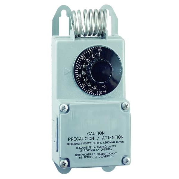 Peco Line Volt Mechanical Tstat, Open/Close on Rise, Indoor/Outdoor, 40 Degrees to 110 Degrees F, SPDT - TF115-001