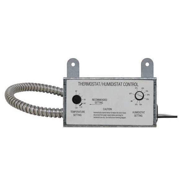 Dayton Attic Fan Thermostat/Humidistat, Close on Rise, 60 Degrees  to 120 Degrees F, SPST, 120V AC - 10N203