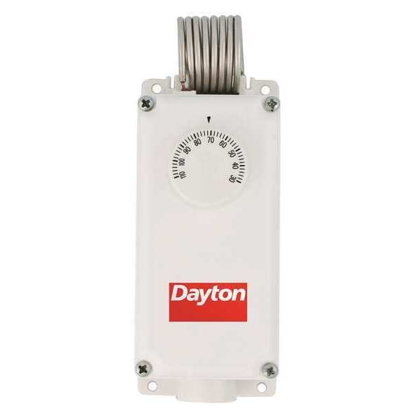 Dayton Line Volt Mechanical Tstat, Heat/Cool, 30-100 Degrees F, 24 to 600VAC, Hydraulic Air Coil, Plastic - 6EDY5