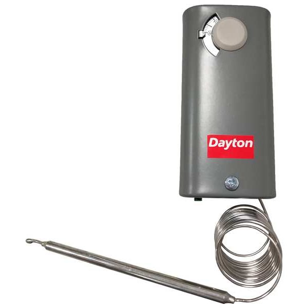 Dayton Line Volt Mechanical Tstat, Open/Close on Rise, -30 Degrees to 90 Degrees F, SPDT - 6EDY7