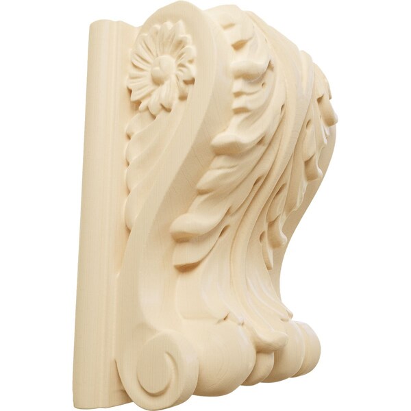 Ekena Millwork 4 1/4"W x 2 1/2"D x 5 1/2"H Medium Acanthus Block w/ Backplate Wood Corbel, Maple - CORW04X03X06ABMA