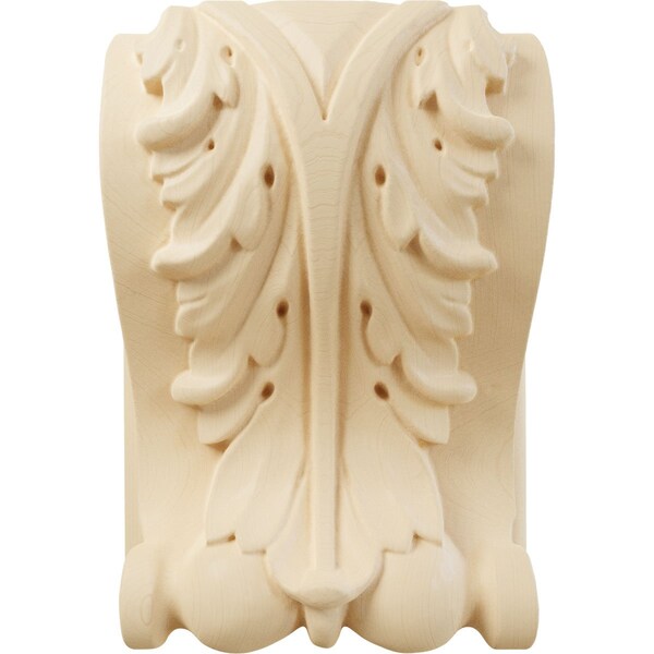 Ekena Millwork 4 1/4"W x 2 1/2"D x 5 1/2"H Medium Acanthus Block w/ Backplate Wood Corbel, Maple - CORW04X03X06ABMA