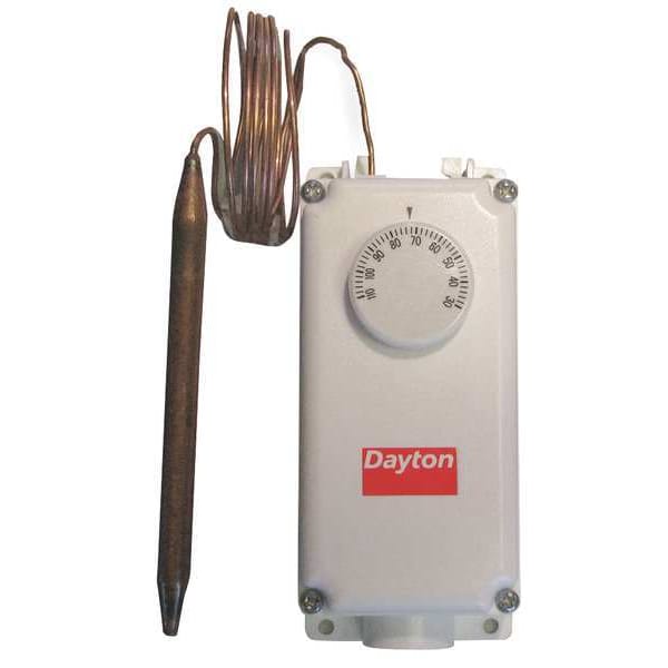 Dayton Line Volt Mechanical Tstat, Open/Close on Rise, 0 Degrees to 120 Degrees F, SPDT, 120V/240V/277V AC - 2NNR6