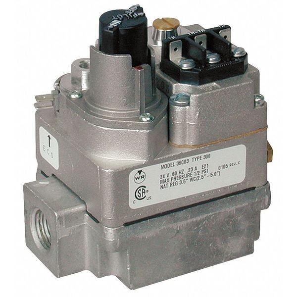 White-Rodgers Gas Valve, NG/LP, Standing Pilot, 24VAC, 2.5 to 5.0 in wc, 0.23 A - 36C03-300