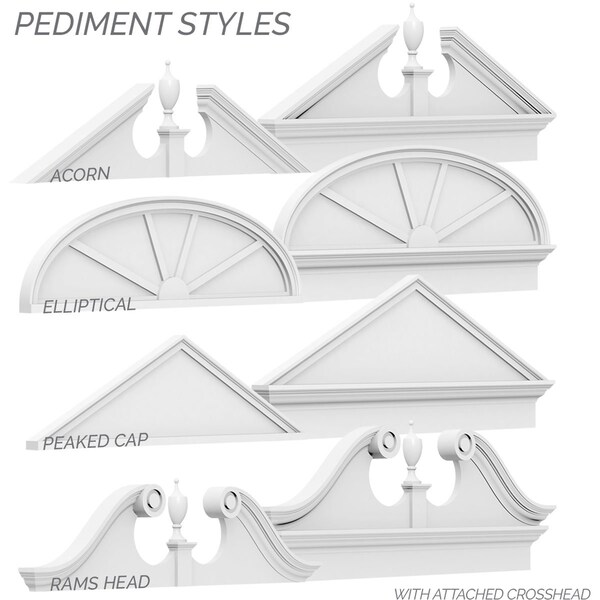 Ekena Millwork Peaked Cap Sunburst Architectural Grade PVC Pediment, 58"W x 15-1/2"H x 2"P (Pitch 6/12) - PEDPS058X155PKC01