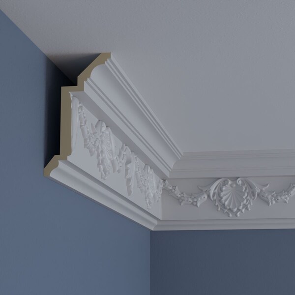 Ekena Millwork 6 1/4"H x 3 3/8"P x 7"F x 94 1/2"L, (16" Repeat), Shell Crown Moulding - MLD06X03X07SH