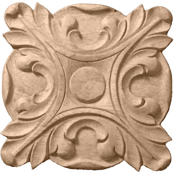 Ekena Millwork 6 1/2"W x 6 1/2"H x 1"P Acanthus Square Rosette, Alder - ROS06X06ACAL