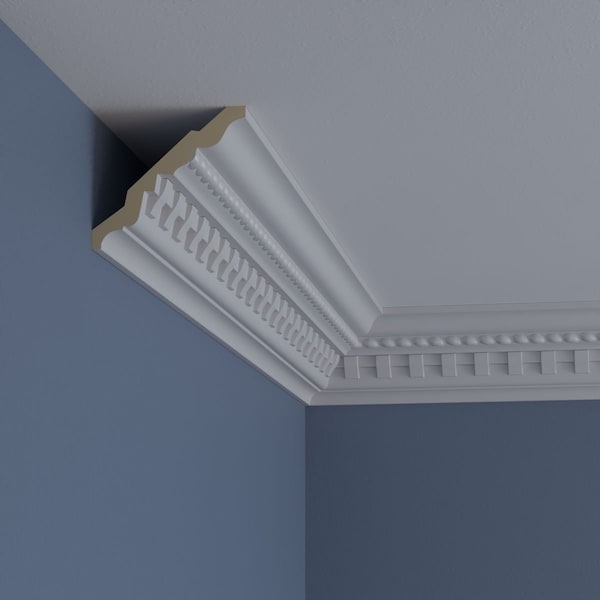 Ekena Millwork 3 1/2"H x 3 7/8"P x 5 1/8"F x 94 1/2"L, (1 3/8" Repeat), Bulwark Dentil and Rope Crown Moulding - MLD04X04X05BU