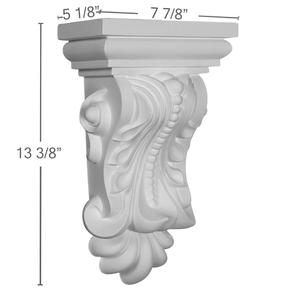 Ekena Millwork 7 7/8"W x 5 1/8"D x 13 3/8"H Beaded with Leaves Corbel - COR07X05X13BE