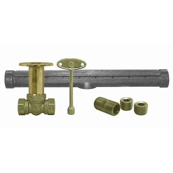 Jones Stephens Polished Brass Straight Log Lighter Valve with T-Burner for Natural Gas - L75409