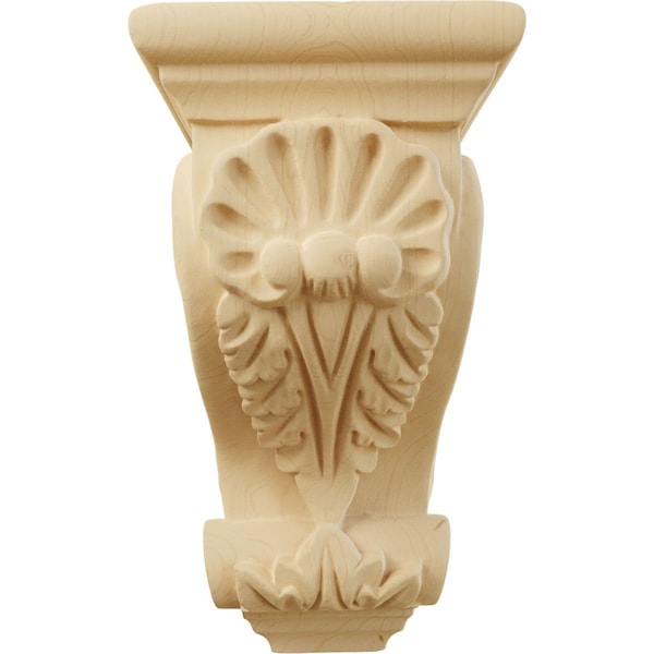 Ekena Millwork 3 1/2"W x 4"D x 7"H Small Shell Corbel, Alder - CORW03X04X07SHAL