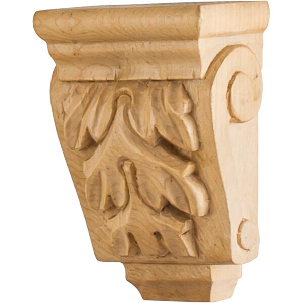 Hardware Resources 3" Wx1-3/4"Dx4-1/4"H Rubberwood Mini Acanthus Corbel - CORMJ-RW