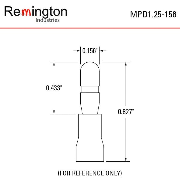 Terminales de bala Remington Industries, Macho, Aislados de PVC, Cable Calibre 16-22 AWG, Rojo, 100 Piezas - MPD1.25-156-100