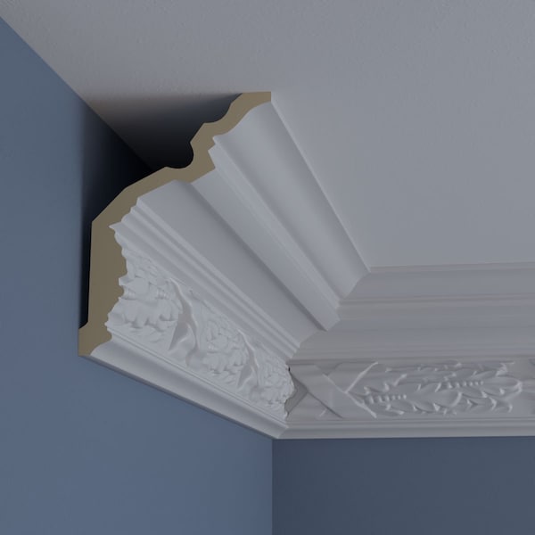 Ekena Millwork 7 1/4"H x 5 3/8"P x 8 5/8"F x 94 1/2"L, (9 5/8" Repeat), Dublin Crown Moulding - MLD07X05X08DU