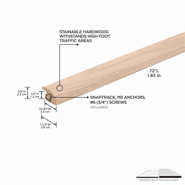 M-D Building Products Hardwood, Unfinished, 72 in L, 1.5 in W - 48931