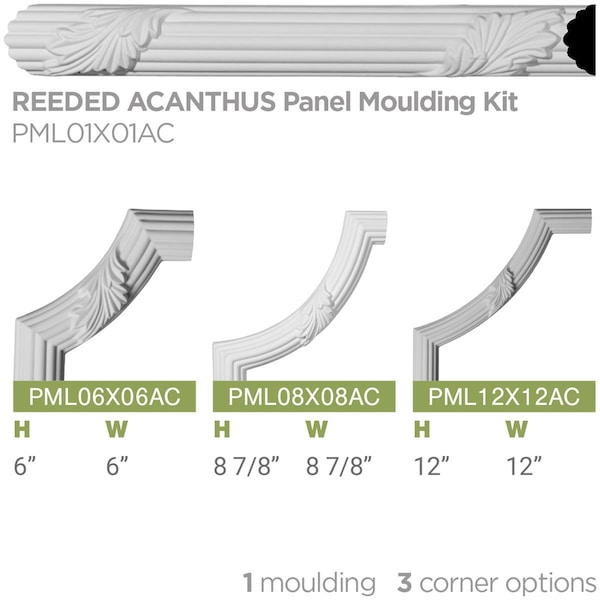 Ekena Millwork 1 3/4"H x 1 1/8"P x 94 1/2"L Reeded Acanthus Leaf Panel Moulding - PML01X01AC