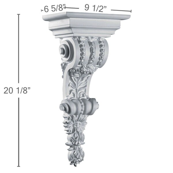 Ekena Millwork 9 1/2"W x 6 5/8"D x 20 1/8"H Marseille Corbel - COR09X20X06MA