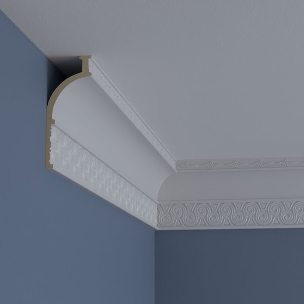 Ekena Millwork 5 5/8"H x 2 1/4"P x 6"F x 94 1/2"L, (2 1/8" Repeat), Bedford Crown Moulding - MLD05X02X06BE