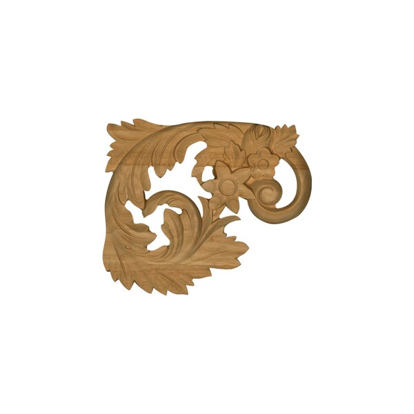 Osborne Wood Products 5 1/2 x 6 1/2 x 5/8 Left Staircase Onlay (Carved Scroll) in Rubberwood - 891919RW