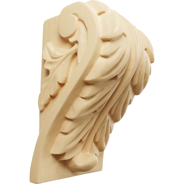 Ekena Millwork 3 3/4"W x 3 1/4"D x 6"H Large Acanthus Leaf Block Corbel, Maple - CORW04X03X06BAMA