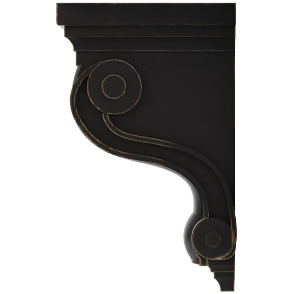 Ekena Millwork 3 3/8"W x 6 1/2"D x 10 1/2"H Boston Traditional Scroll Wood Vintage Decor Corbel, Black - CORWD03X06X10TSBL