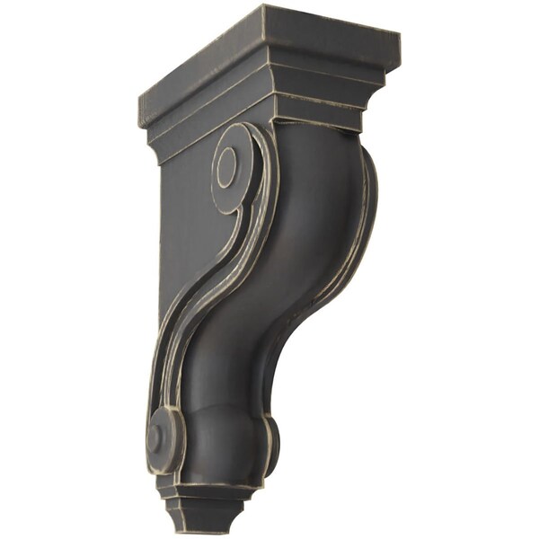 Ekena Millwork 3 3/8"W x 6 1/2"D x 10 1/2"H Boston Traditional Scroll Wood Vintage Decor Corbel, Black - CORWD03X06X10TSBL