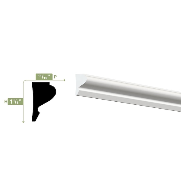 Ekena Millwork WM164 - 1 1/8"H x 3/4"P x 96"L Base Moulding, PVC - WM164X96SWPV