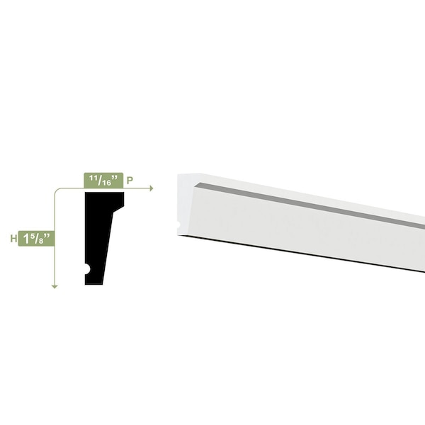 Ekena Millwork WM197 - 1 5/8"H x 5/8"P x 96"L Drip Cap Moulding, PVC - WM197X96SWPV