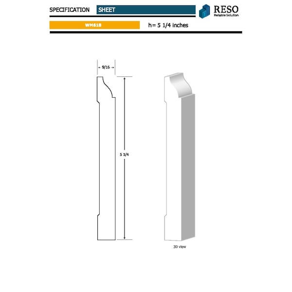 Reso Radiata pine, White, 96 in L, 0.56 in H, 5.25 in W, Primed - RMB-618-96-5