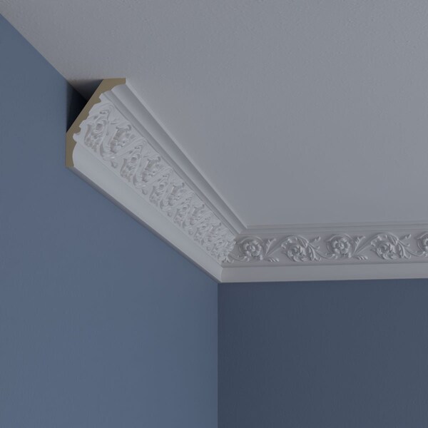 Ekena Millwork 3 1/8"H x 2 1/8"P x 3 3/4"F x 94 1/2"L Floral Crown Moulding - MLD03X02X03FL