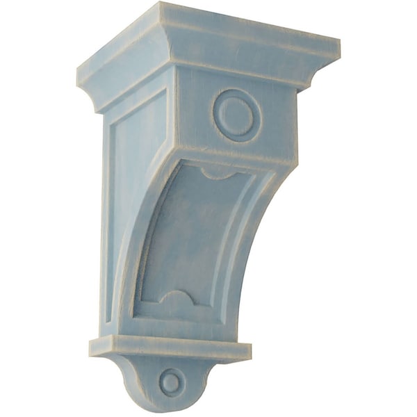 Ekena Millwork 5"W x 5"D x 9"H Arts and Crafts Wood Vintage Decor Corbel, Driftwood Blue - CORWD05X05X09ARBU