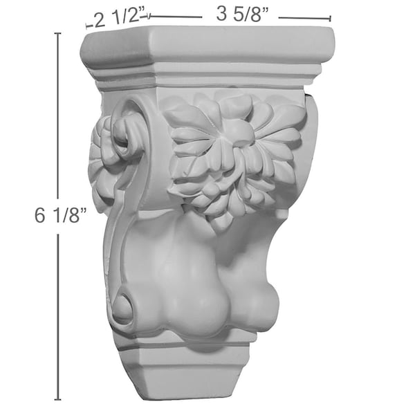 Ekena Millwork 3 5/8"W x 2 1/2"D x 6 1/8"H Small Scroll Corbel - COR03X02X06SC