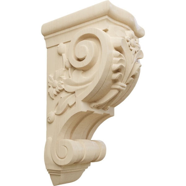 Ekena Millwork 6 1/4"W x 7 5/8"D x 14 1/8"H Large Floral Corbel, Rubberwood - COR06X07X14FLRW