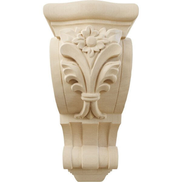 Ekena Millwork 6 1/4"W x 7 5/8"D x 14 1/8"H Large Floral Corbel, Rubberwood - COR06X07X14FLRW