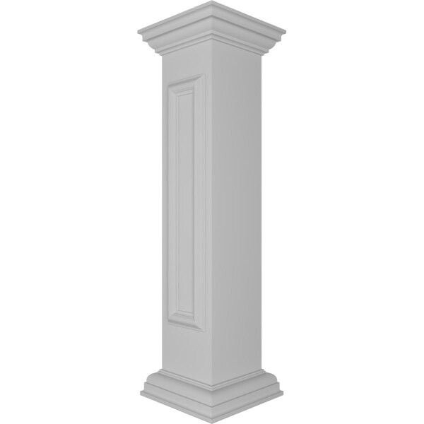 Ekena Millwork 8"W x 40"H Straight Newel Post with Panel, Peaked Capital & Base Trim (Installation kit included) - NWL08X40SPP0B0