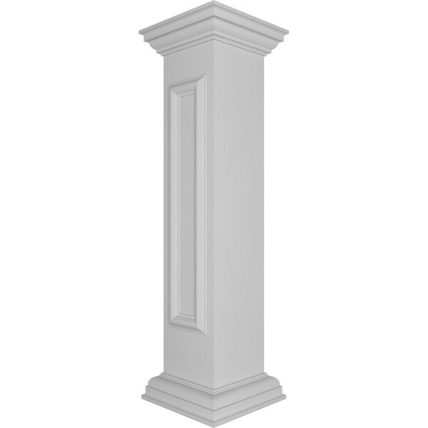 Ekena Millwork 8"W x 40"H Straight Newel Post with Panel, Peaked Capital & Base Trim (Installation kit included) - NWL08X40SPP0B0