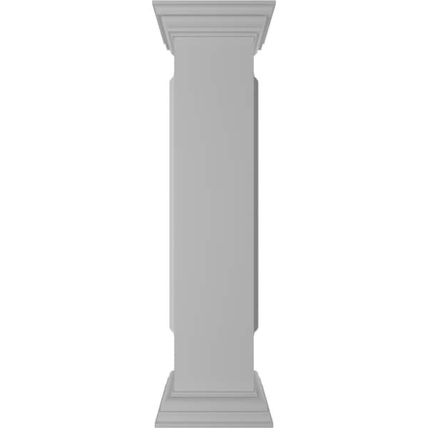 Ekena Millwork 8"W x 40"H Straight Newel Post with Panel, Peaked Capital & Base Trim (Installation kit included) - NWL08X40SPP0B0