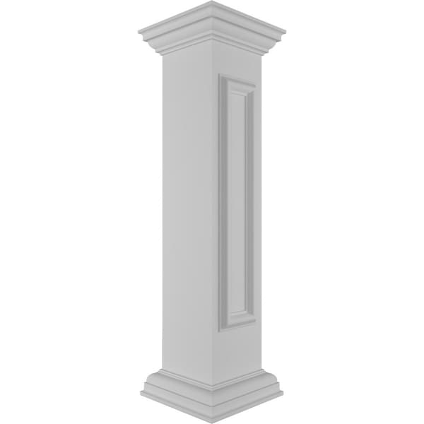 Ekena Millwork 8"W x 40"H Straight Newel Post with Panel, Peaked Capital & Base Trim (Installation kit included) - NWL08X40SPP0B0