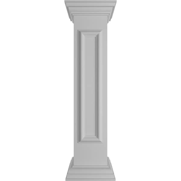 Ekena Millwork 8"W x 40"H Straight Newel Post with Panel, Peaked Capital & Base Trim (Installation kit included) - NWL08X40SPP0B0