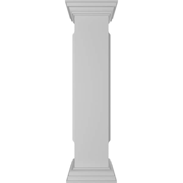 Ekena Millwork 8"W x 40"H Straight Newel Post with Panel, Peaked Capital & Base Trim (Installation kit included) - NWL08X40SPP0B0