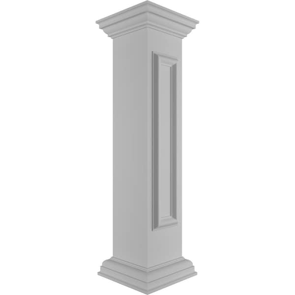 Ekena Millwork 8"W x 40"H Straight Newel Post with Panel, Peaked Capital & Base Trim (Installation kit included) - NWL08X40SPP0B0