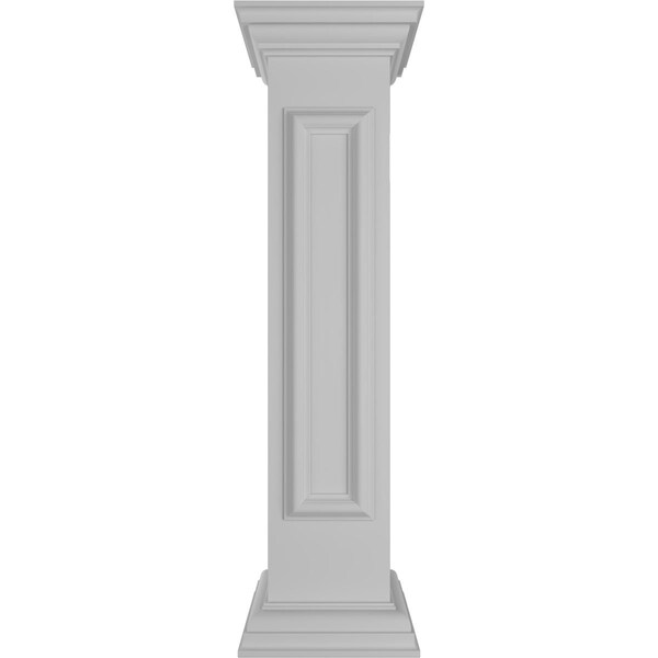 Ekena Millwork 8"W x 40"H Straight Newel Post with Panel, Peaked Capital & Base Trim (Installation kit included) - NWL08X40SPP0B0