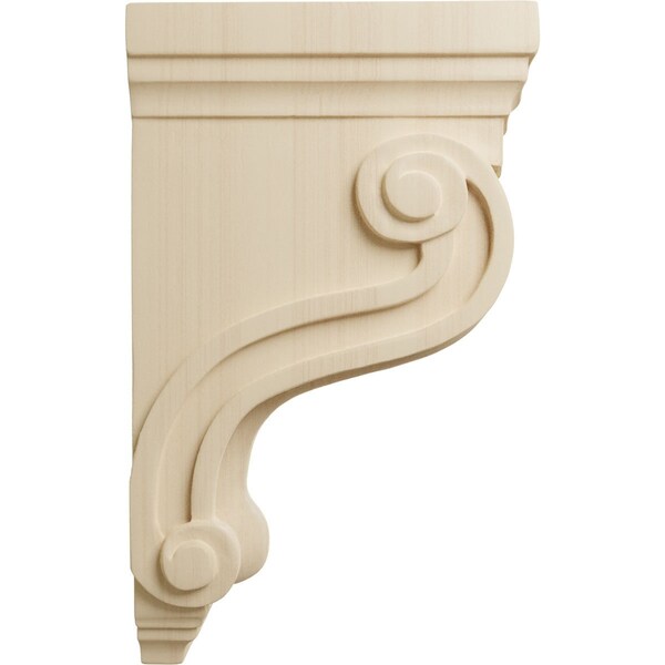 Ekena Millwork 3 3/8"W x 6 1/2"D x 10 1/2"H Boston Traditional Scroll Corbel, Rubberwood - COR03X06X10TSRW