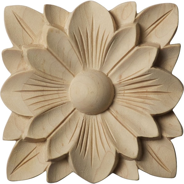 Ekena Millwork 3 1/2"W x 3 1/2"H x 1/2"P Springtime Square Rosette, Rubberwood - ROS03X03SPRW